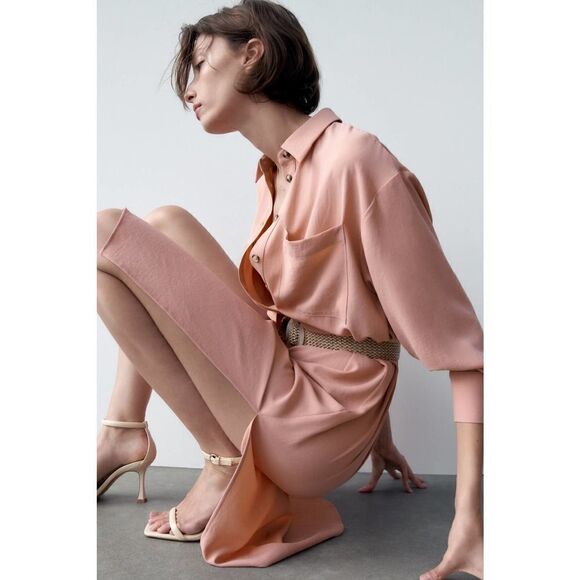 ZARA OVERSIZE DRESS WITH BELT PALE PINK - Picture 4 of 8